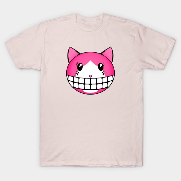 Pink Tuxie Kitty with Cheshire Grin T-Shirt by RawSunArt